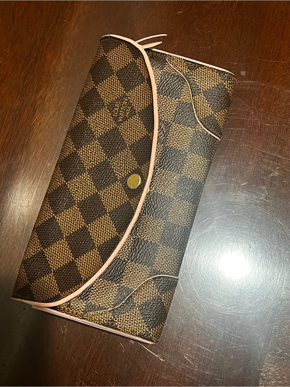 Louis Vuitton Damier Ebene Continental Wallet with Pink Trim Rose Ballerine